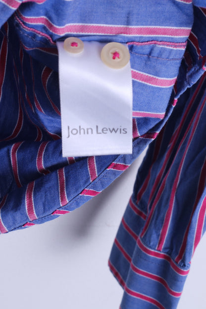 John Lewis Mens M Casual Shirt Striped Blue Cotton Single Breasted Top - RetrospectClothes