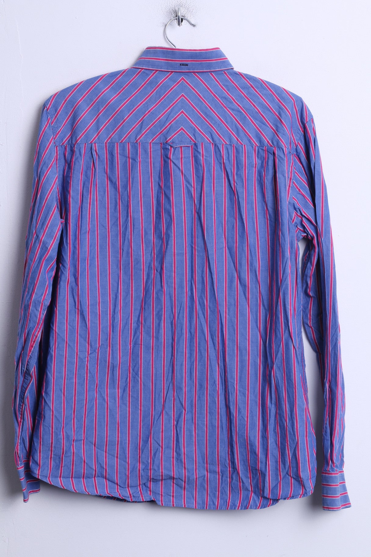John Lewis Mens M Casual Shirt Striped Blue Cotton Single Breasted Top - RetrospectClothes