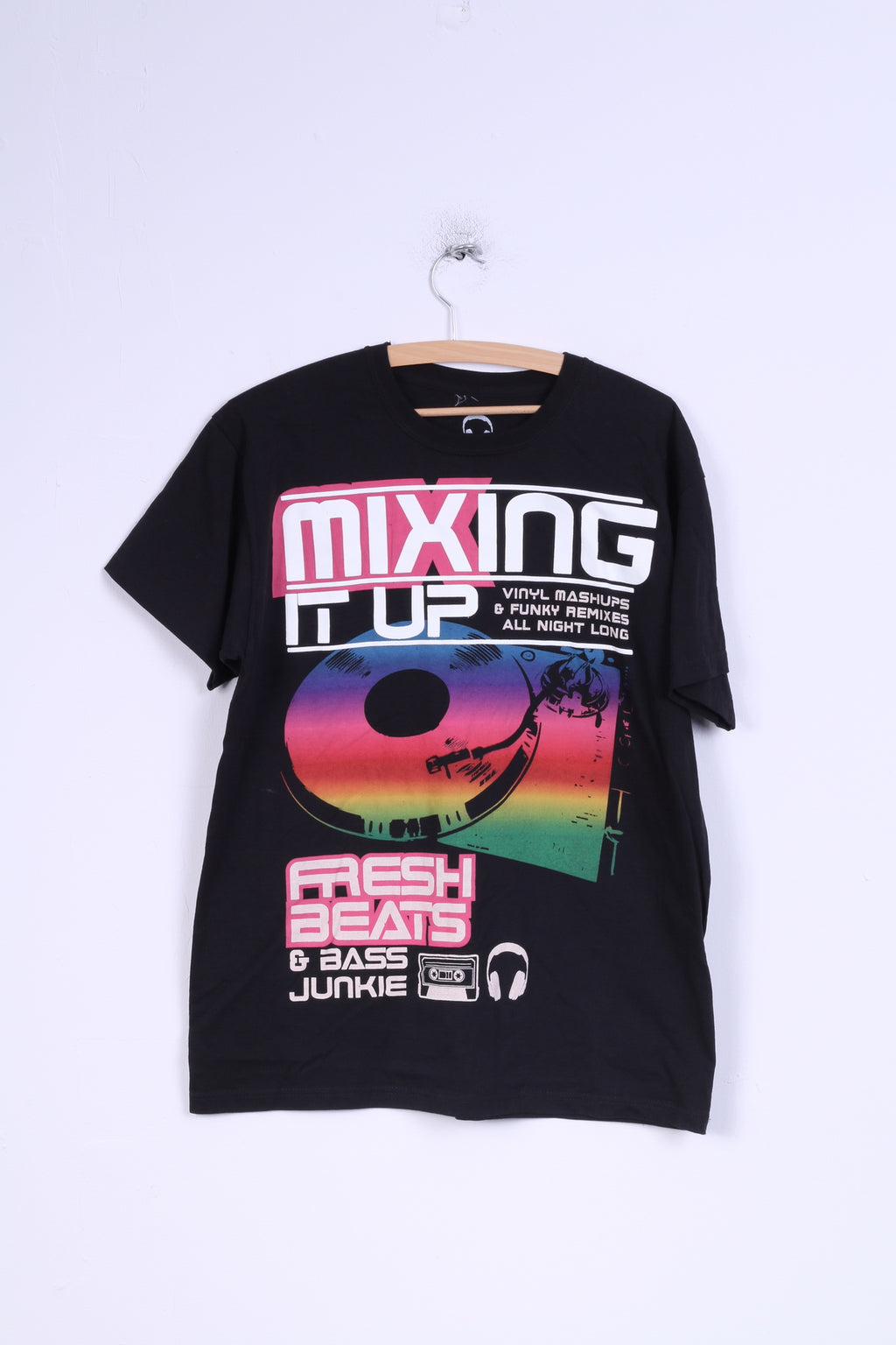 T-shirt Primark da uomo M in cotone nero con grafica in vinile Mashup estiva