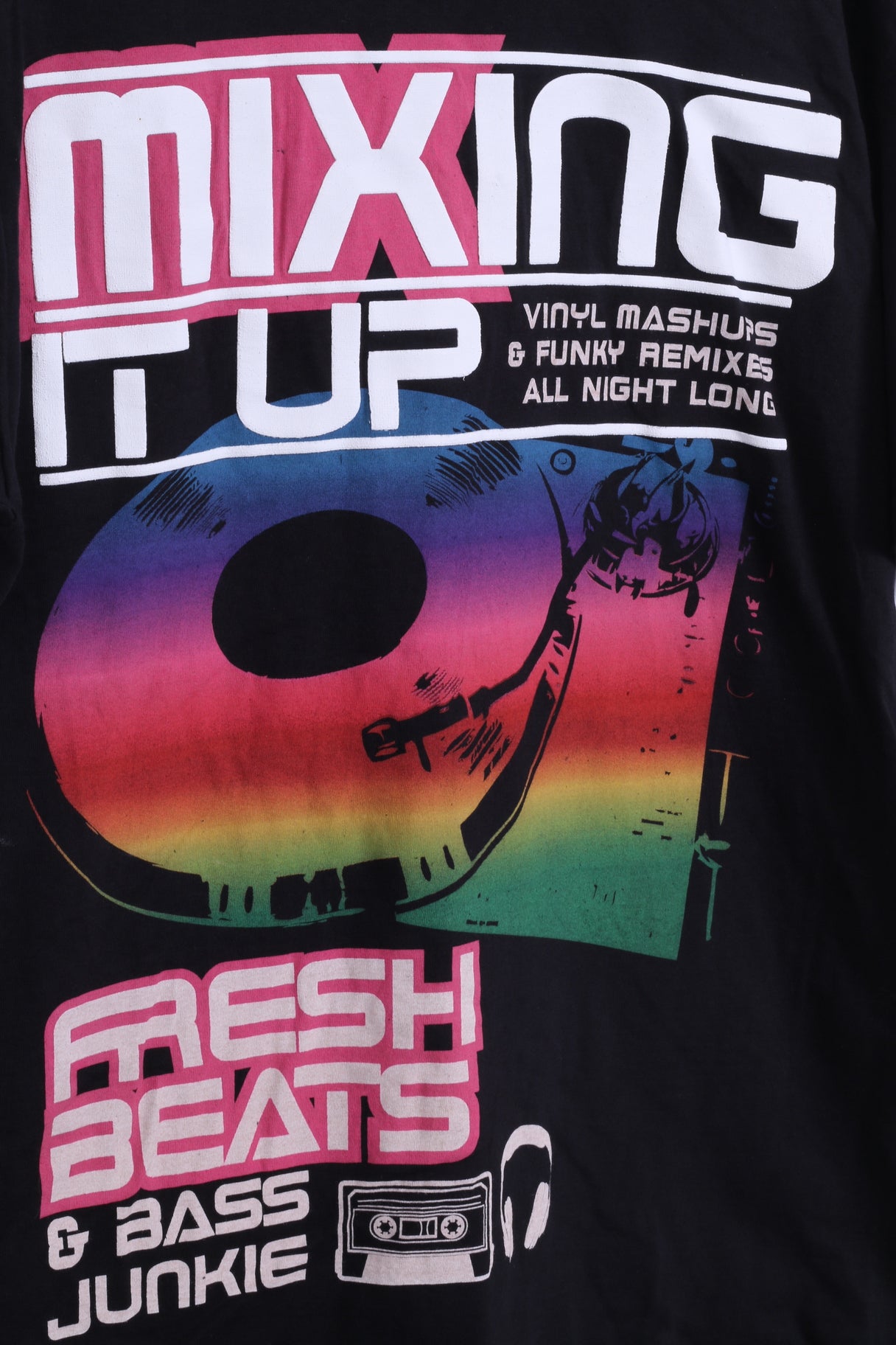 Primark Hommes M T-Shirt Coton Noir Graphique Vinyle Mashups Été