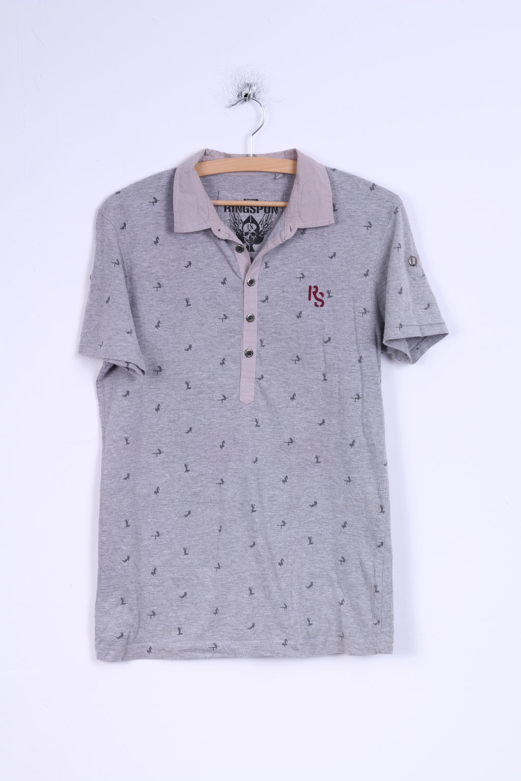 Polo da uomo Ringspun S in cotone grigio da donna con bottoni dettagliati