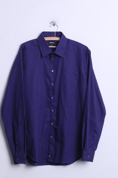 Strellson Mens 43 17 Casual Shirt Purple Shaped Fit Cotton - RetrospectClothes