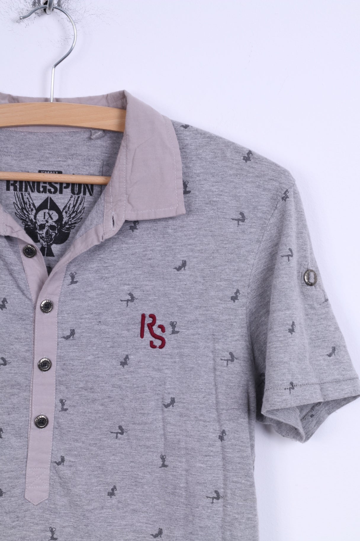 Ringspun Mens S Polo Shirt Grey Cotton Ladies Detailed Buttons