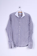 TM Lewin Camicia casual da uomo 15.5 34.5 M Polsini in cotone a righe blu Vestibilità slim