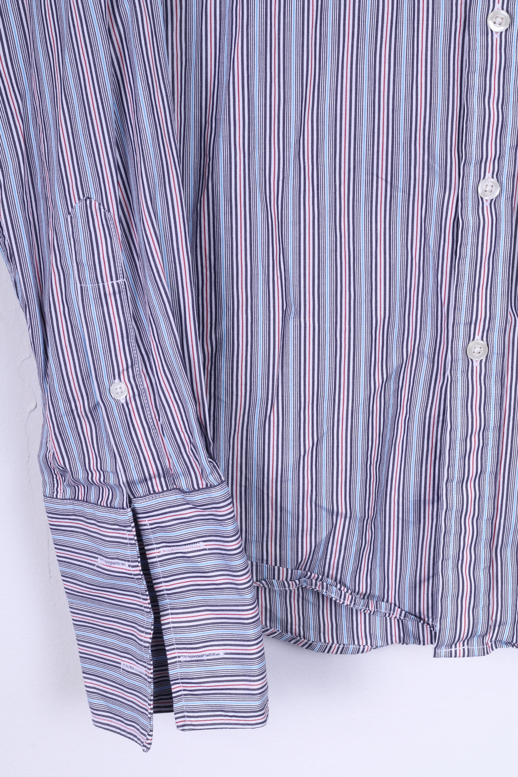 TM Lewin Chemise décontractée pour homme 15,5 34,5 M Bleu rayé Poignets en coton Coupe ajustée