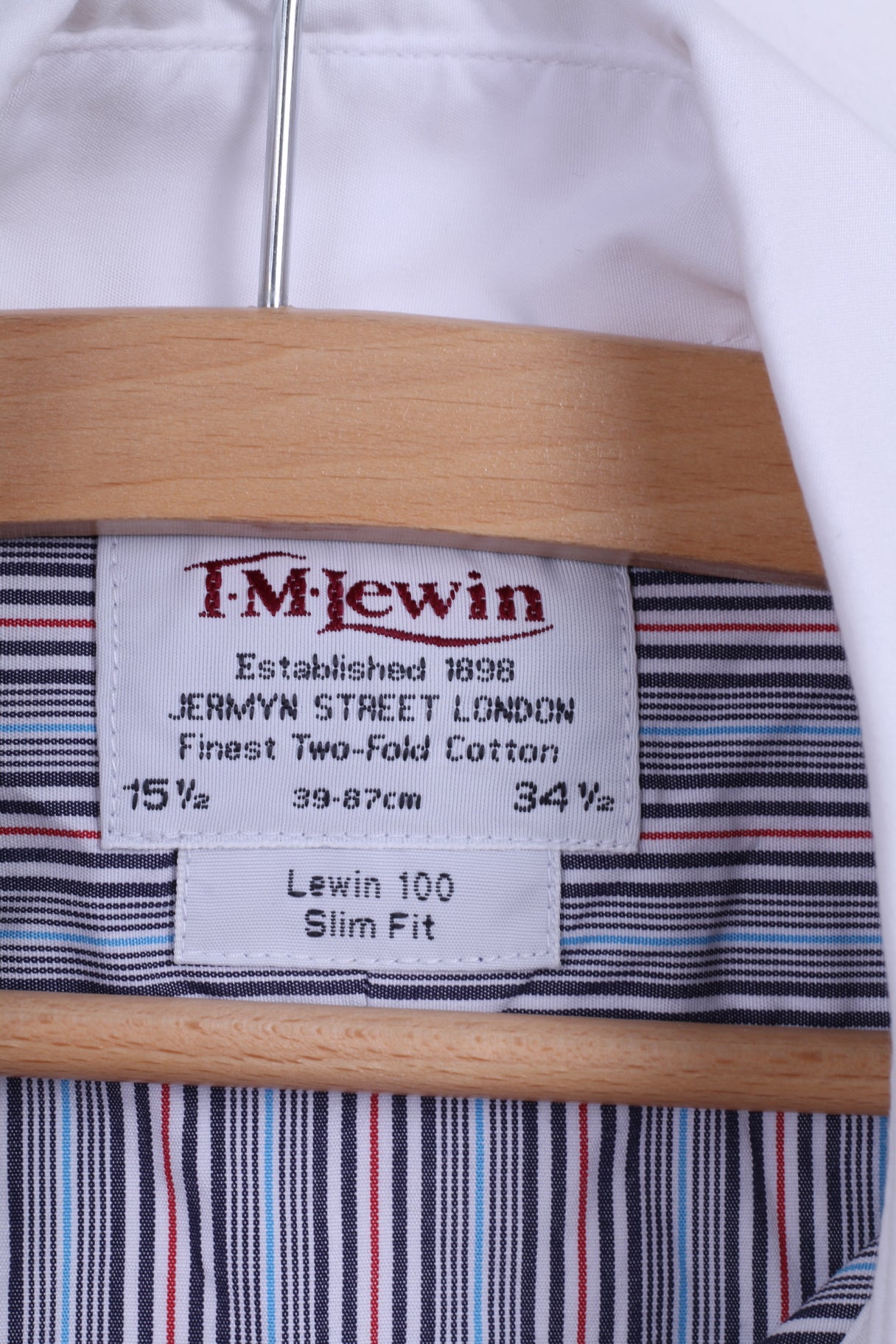 T.M. Lewin Mens 15.5 34.5 M Casual Shirt Blue Striped Cotton Cuffs Slim Fit