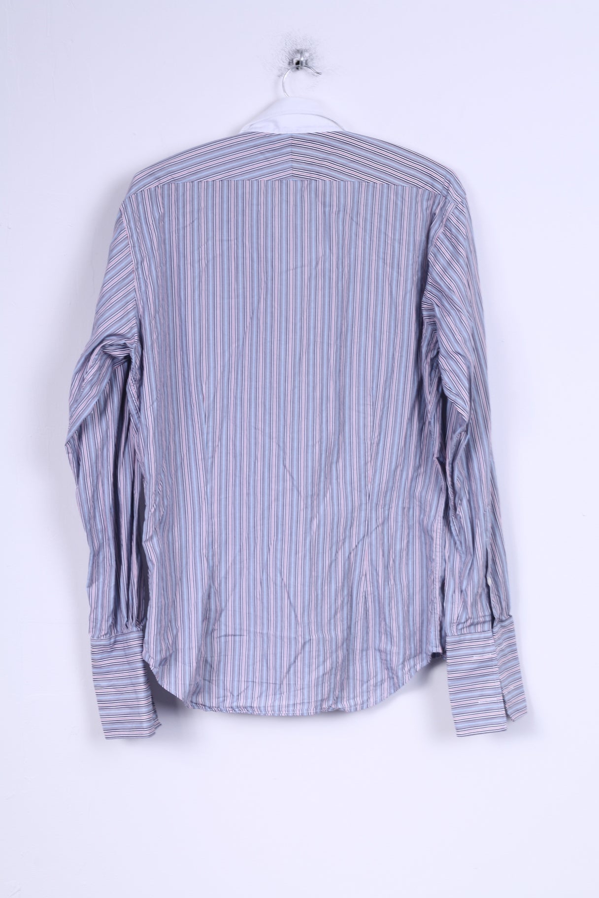 TM Lewin Chemise décontractée pour homme 15,5 34,5 M Bleu rayé Poignets en coton Coupe ajustée