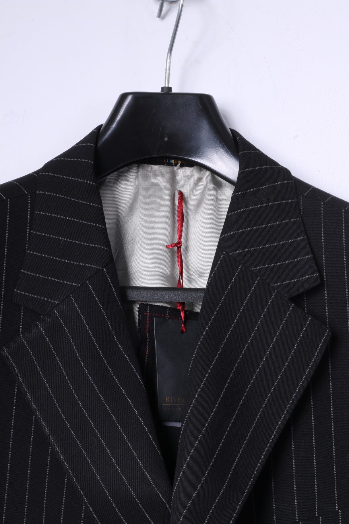 New River Island Mens 44R Blazer Black Striped Superior Quality Single Breasted Jacket