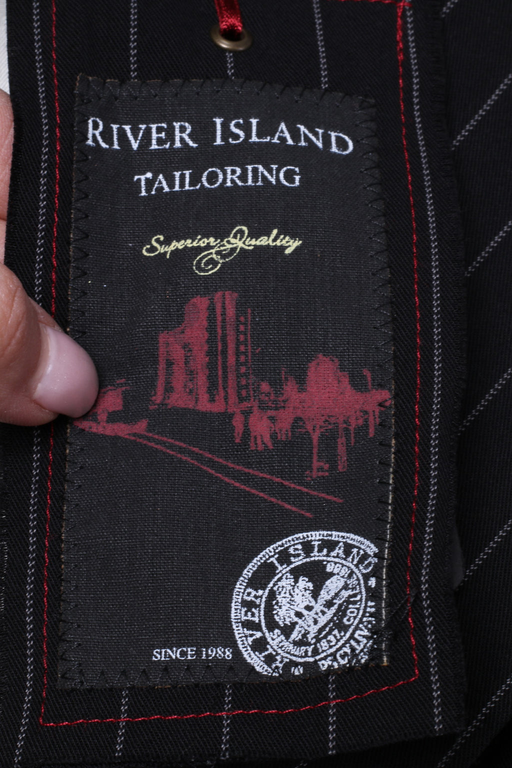 New River Island Mens 44R Blazer Black Striped Superior Quality Single Breasted Jacket