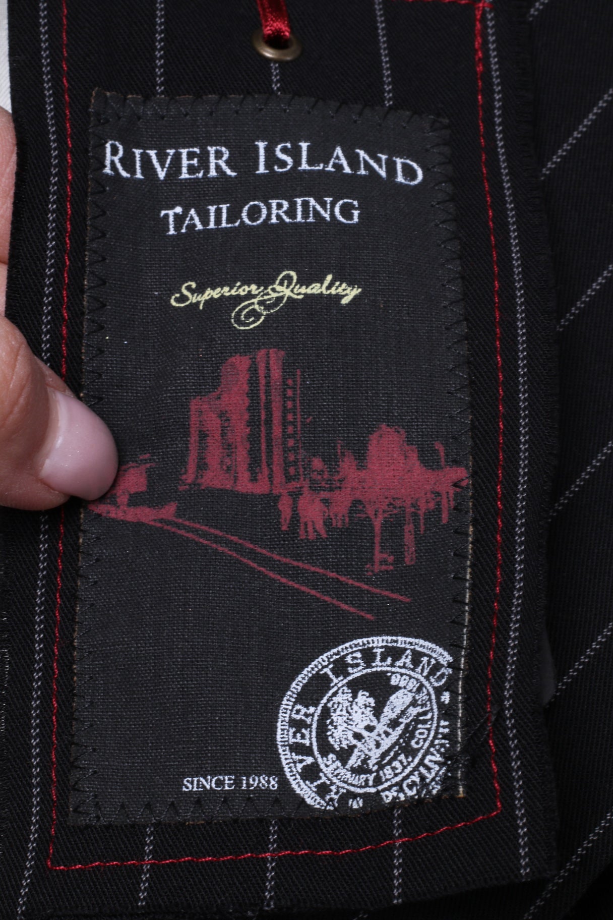 New River Island Mens 44R Blazer Black Striped Superior Quality Single Breasted Jacket