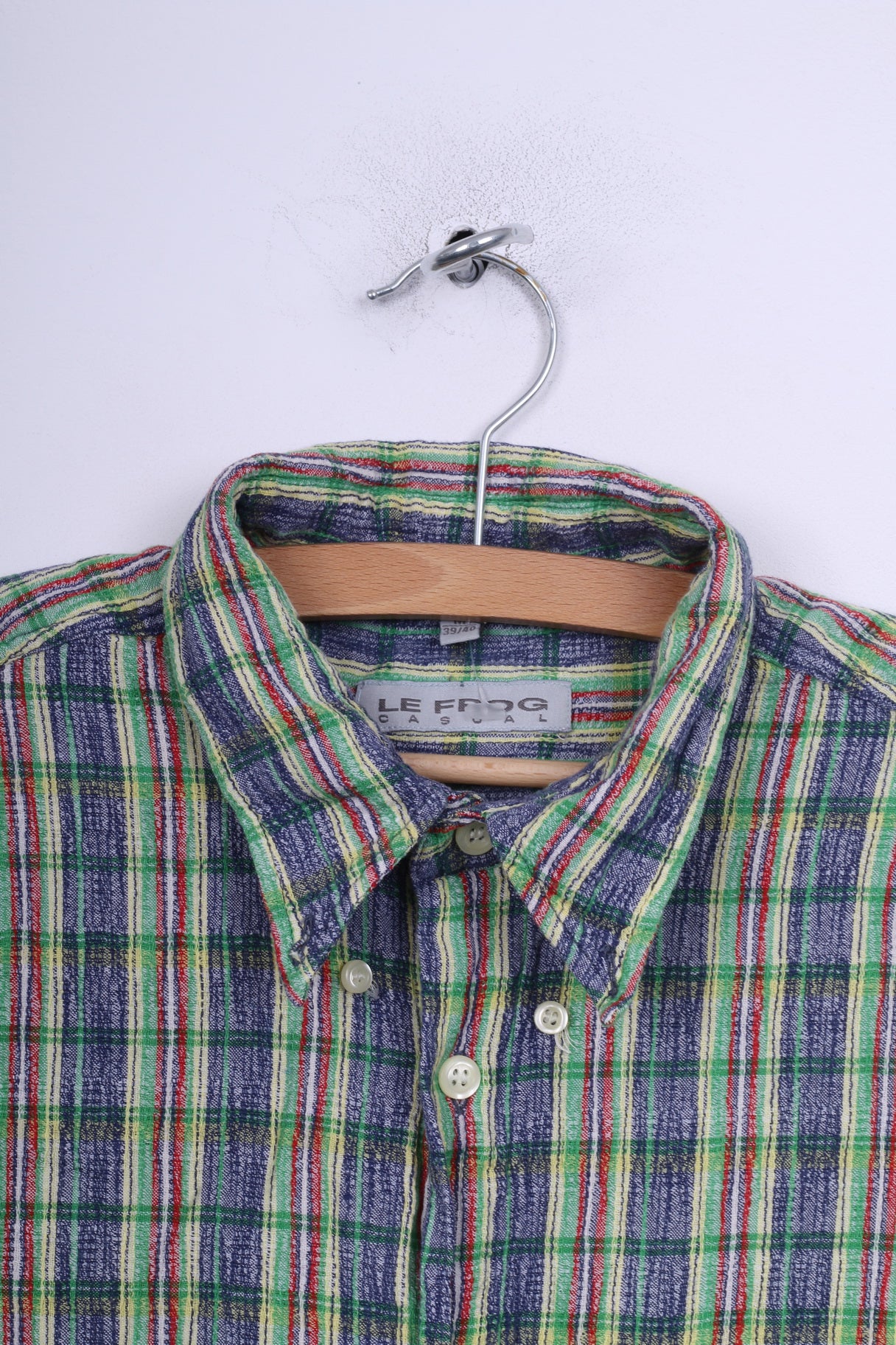 Le Frog Mens M 38/40 Casual Shirt Multicolor Check Vintage
