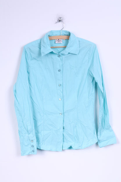 Chiemsee Womens M Casual Shirt Turquoise Cotton Detailed Buttons Long Sleeve