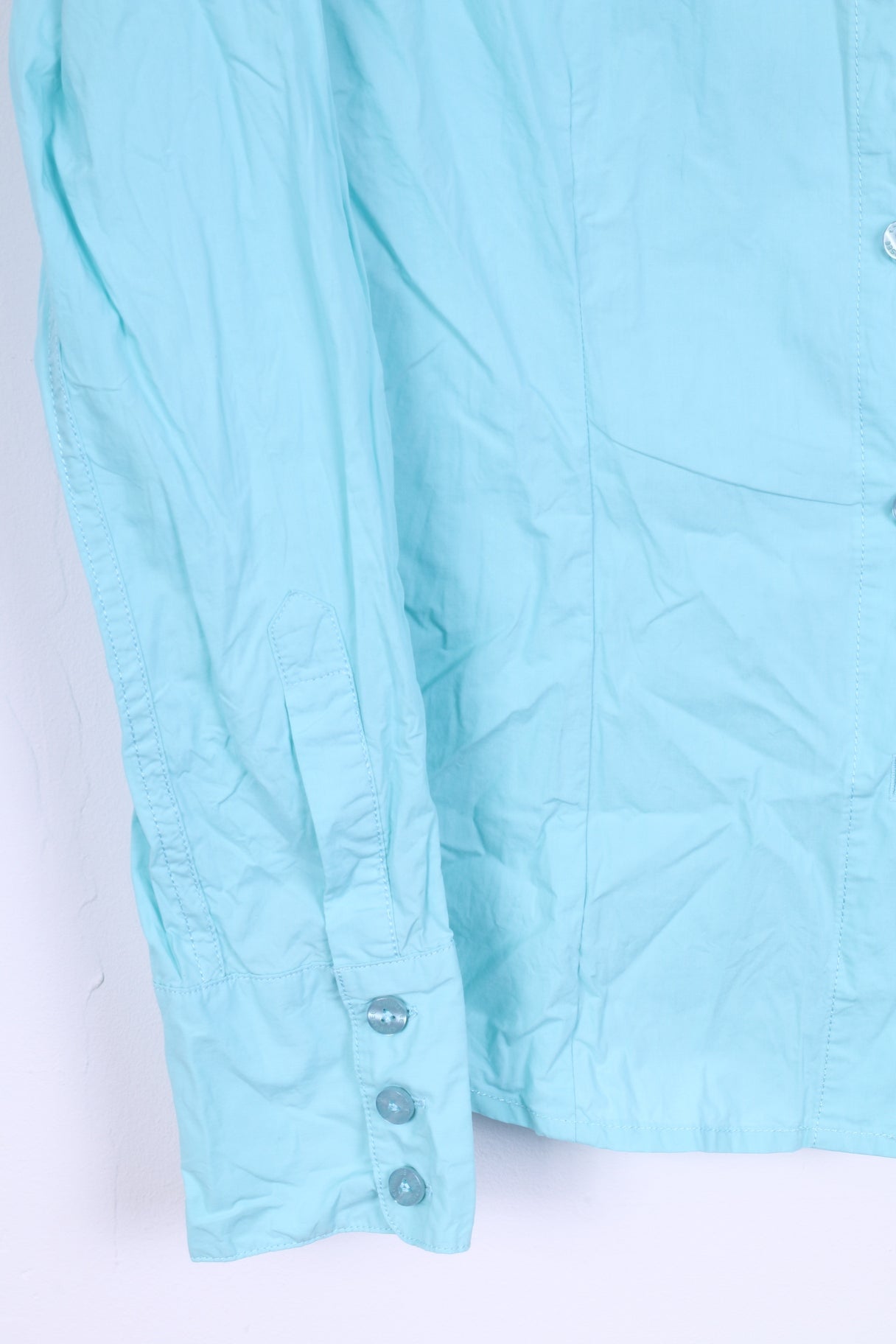Chiemsee Chemise décontractée M pour femme en coton turquoise avec boutons détaillés à manches longues