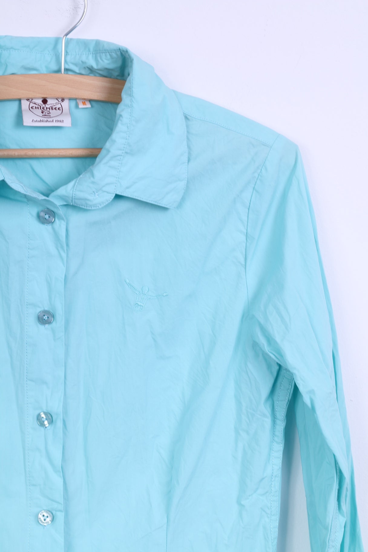 Chiemsee Womens M Casual Shirt Turquoise Cotton Detailed Buttons Long Sleeve