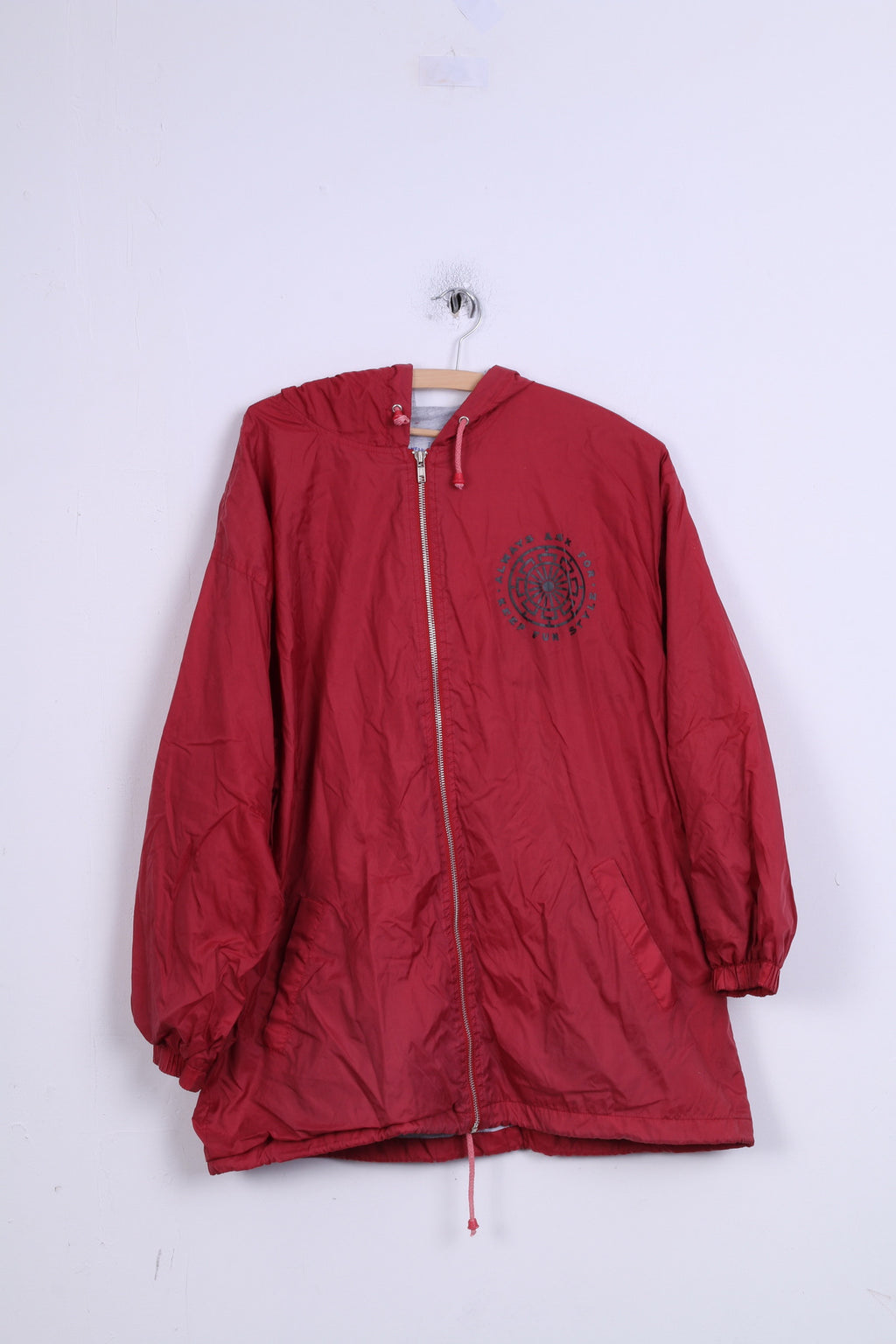 Keep Fun Unisex 176 M Jacket Nylon Burgundy Hooded Light Top Fun Wear Graphic