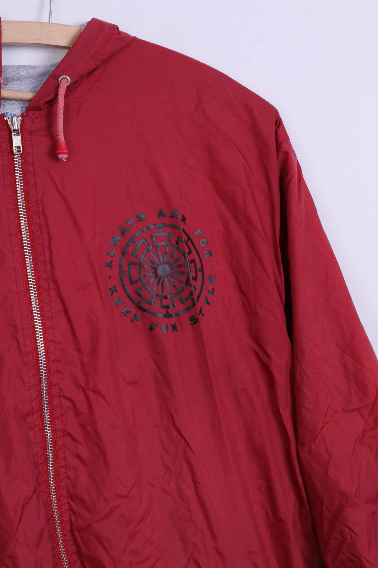 Keep Fun Unisex 176 M Jacket Nylon Burgundy Hooded Light Top Fun Wear Graphic