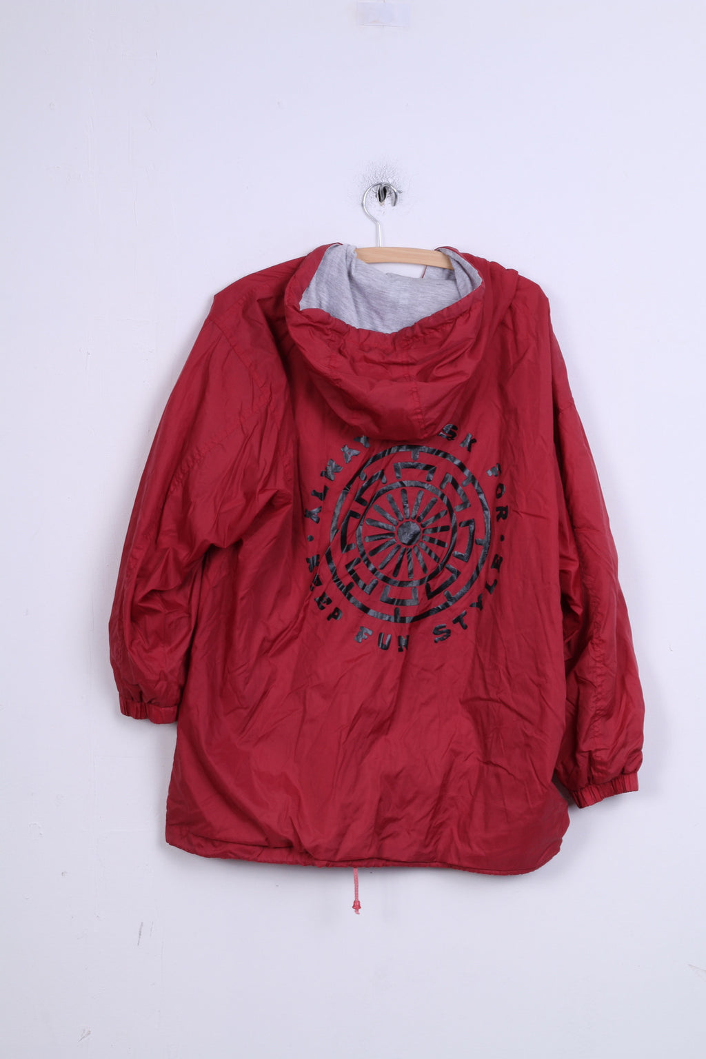Keep Fun Unisex 176 M Jacket Nylon Burgundy Hooded Light Top Fun Wear Graphic
