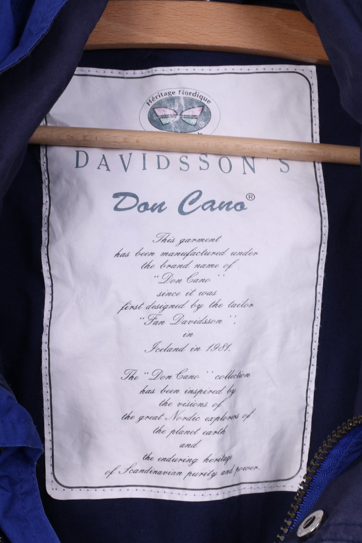 Davidsson's Don Cano Veste S pour homme Indygo Para en coton avec fermeture éclair complète et capuche