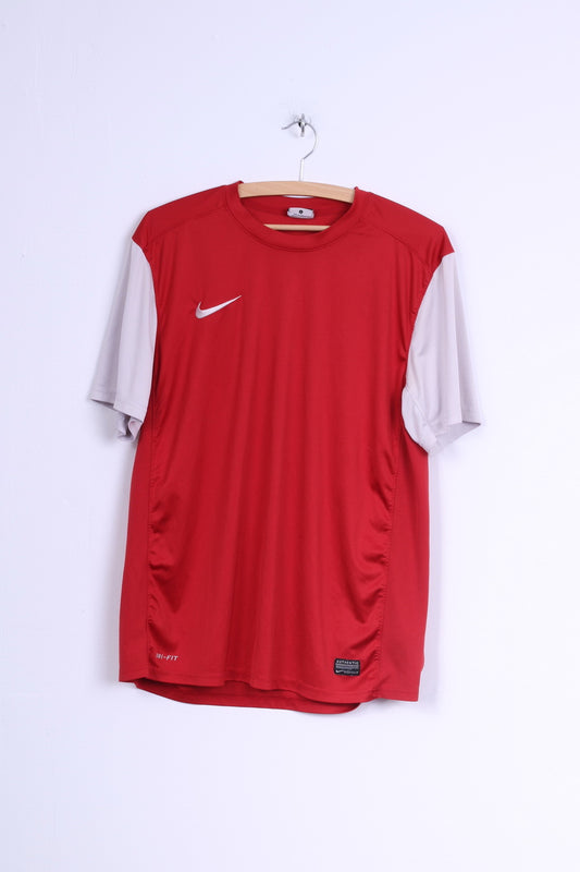 Nike Mens L Shirt Red Dri Fit Sport Training Football Jersey Top