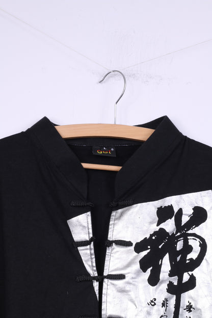 Get Mens L Shirt Asian Style Black Short Sleeve Cotton Top