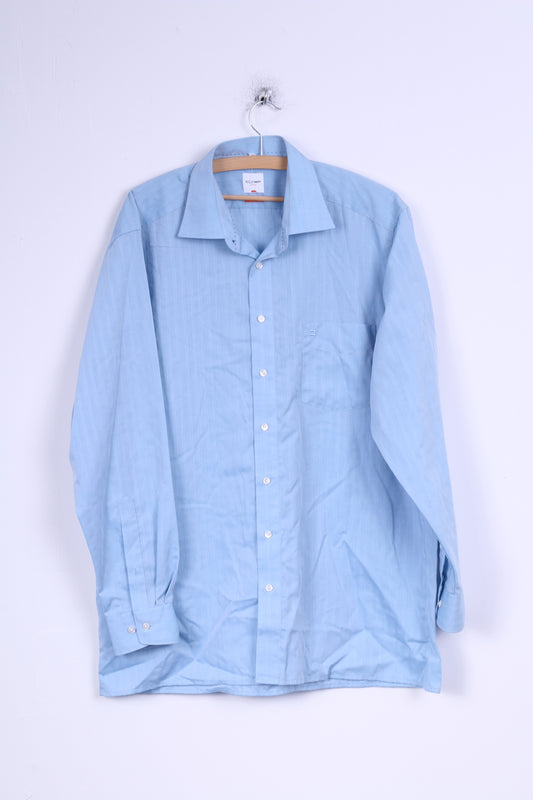 OLYMP Luxor Mens 17 43 XL Casual Shirt Blue Cotton Sim Fit Long Sleeve
