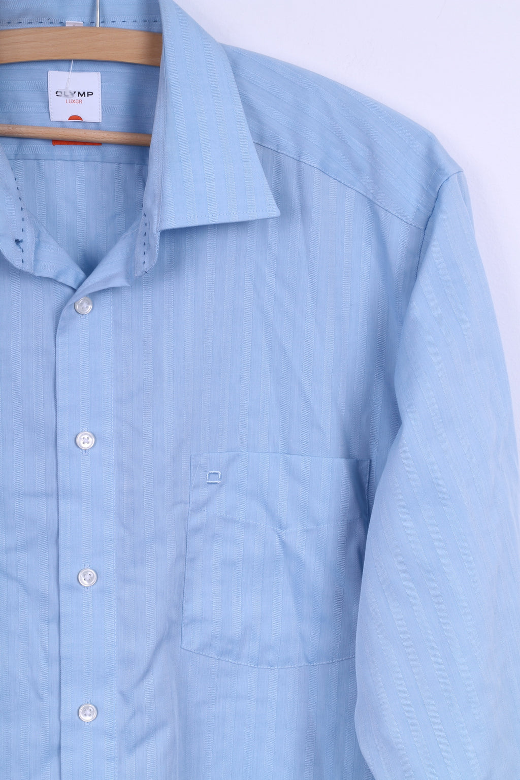 OLYMP Luxor Mens 17 43 XL Casual Shirt Blue Cotton Sim Fit Long Sleeve