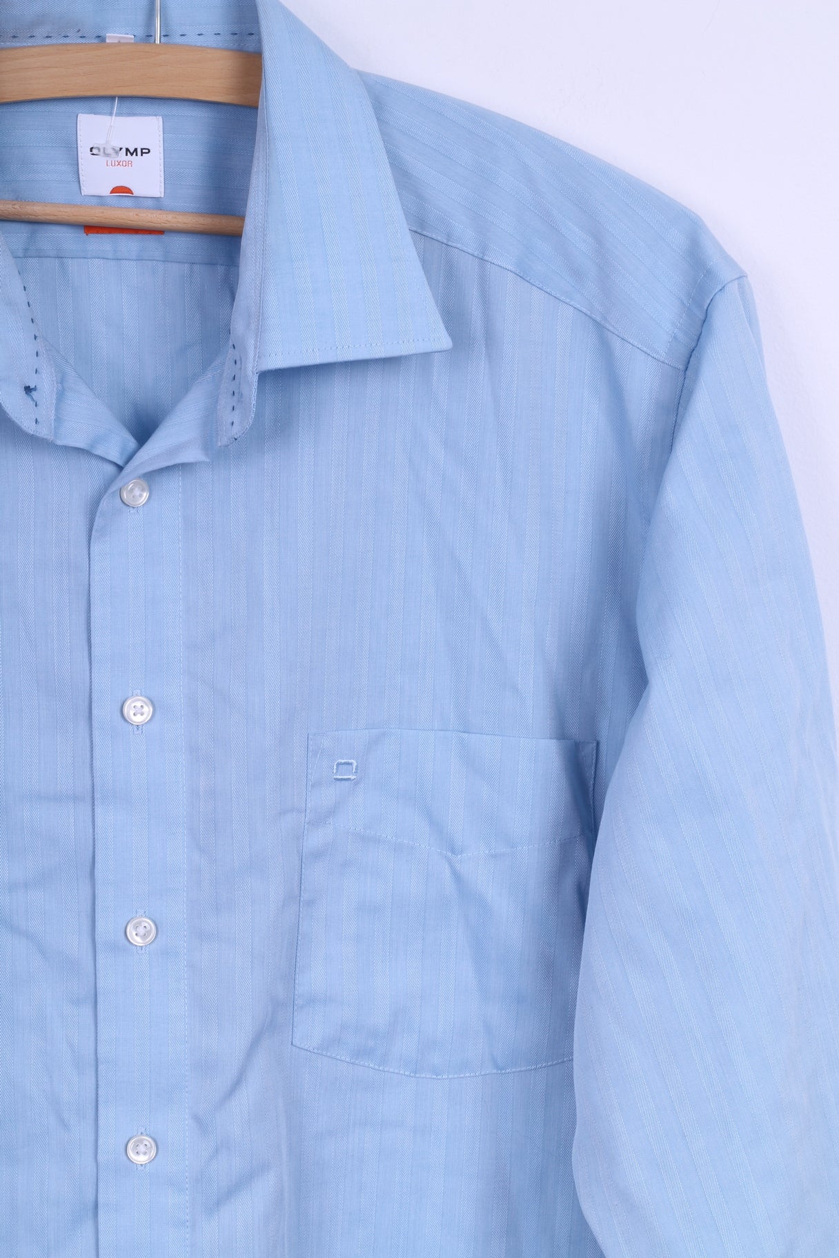 OLYMP Luxor Mens 17 43 XL Casual Shirt Blue Cotton Sim Fit Long Sleeve