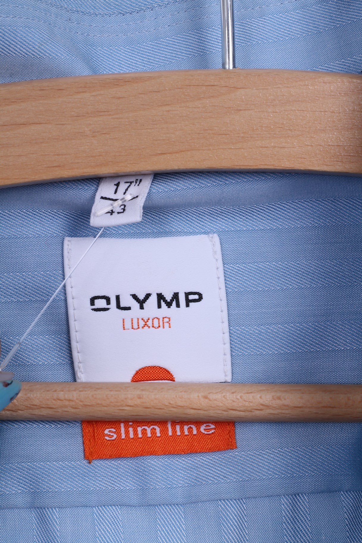 OLYMP Luxor Mens 17 43 XL Casual Shirt Blue Cotton Sim Fit Long Sleeve