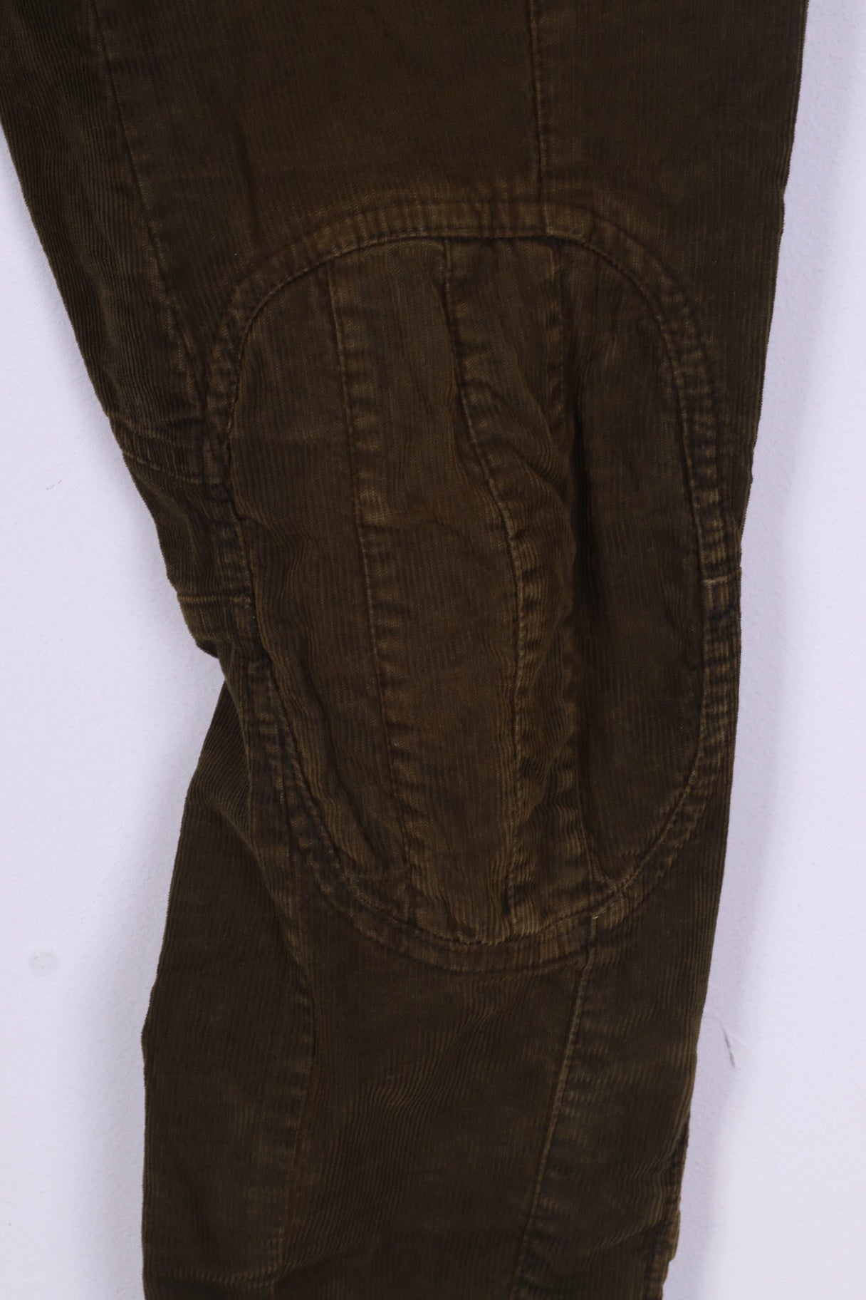 Dondup Donna 28 Pantaloni Verde Velluto A Coste Cotone D006K Italia Toppe Al Ginocchio