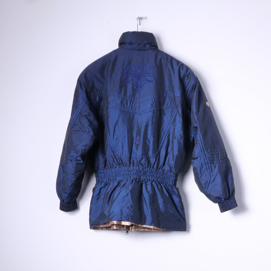 Descente Womens 10 40 M Ski Jacket Retro Navy Shiny Nylon Winter Snowboarding