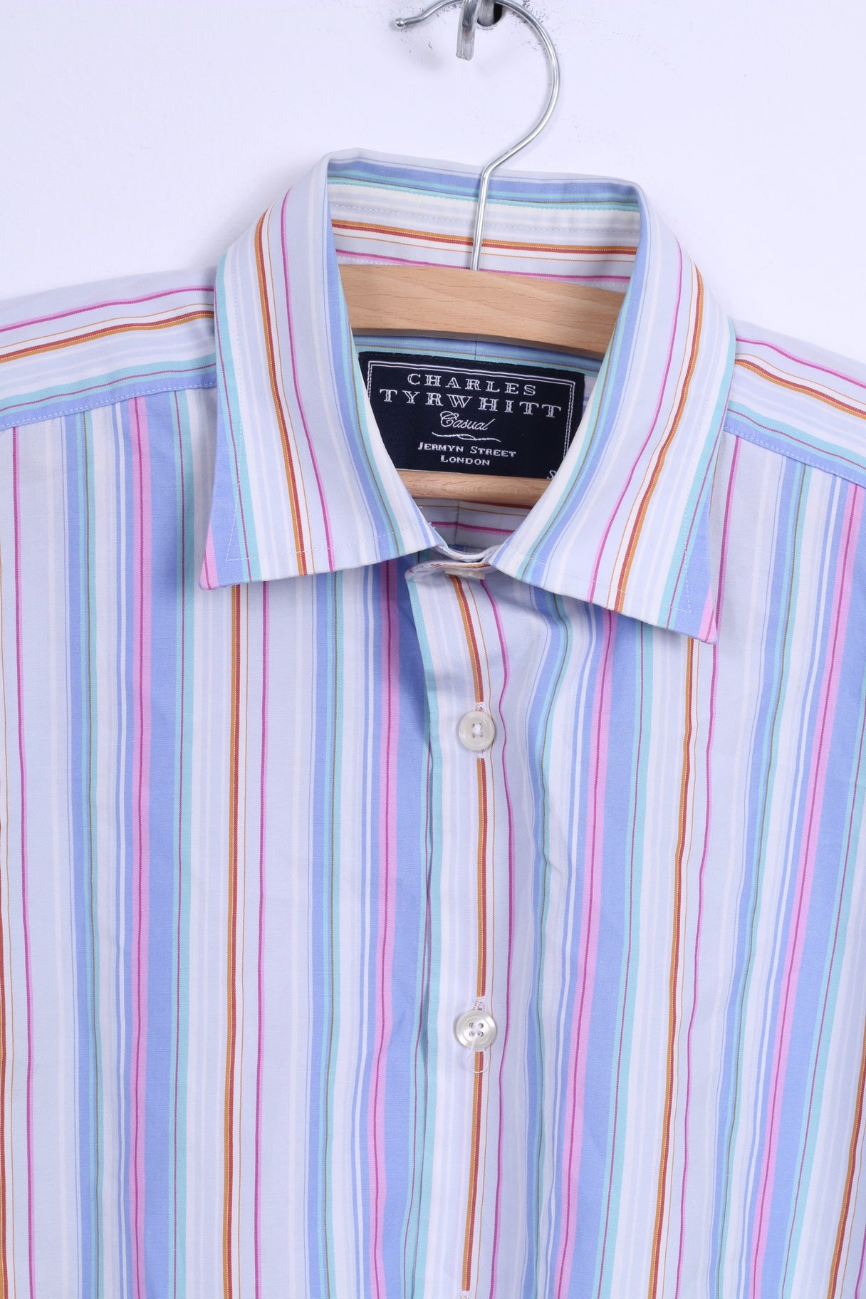 Charles Tyrwhitt Mens S Casual Shirt Cotton Blue Striped Long Sleeve