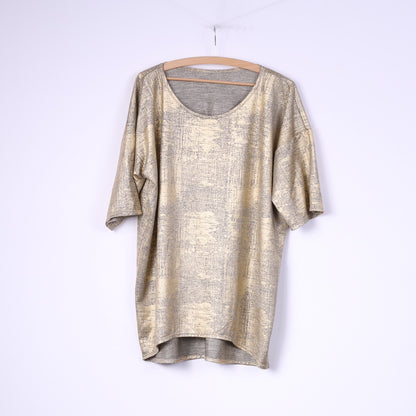 Womens 3XL Shirt Crew Neck Shinny Short Sleeve Gold