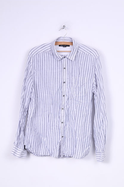 Kenneth Cole Mens L Casual Shirt Cotton Striped Long Sleeve