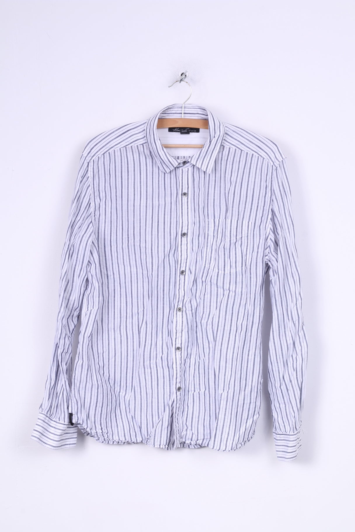 Kenneth Cole Chemise décontractée en coton rayé à manches longues pour homme