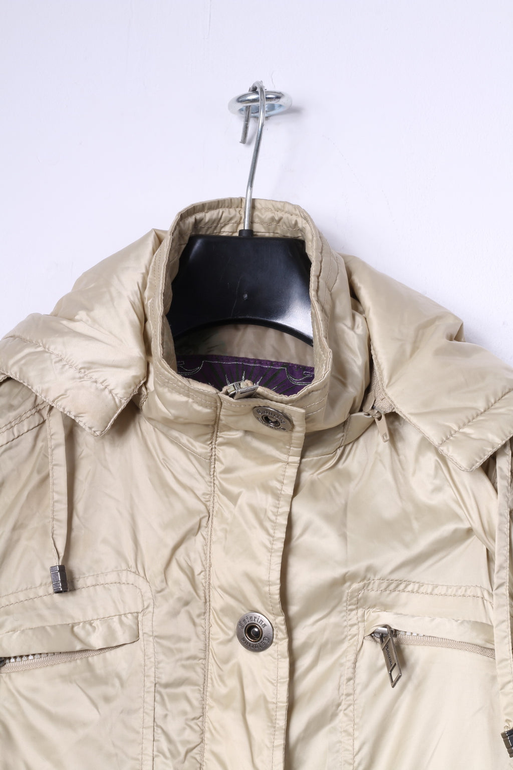 Catarina Womens S (XS) Jacket Gold Shiny Belted Hooded Lightweight Fit Top