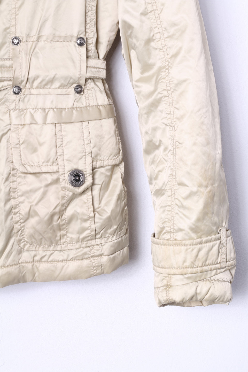 Catarina Womens S (XS) Jacket Gold Shiny Belted Hooded Lightweight Fit Top