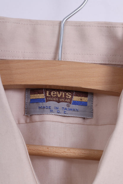 Levis Mens 16 41 S Casual Shirt Beige Cotton Short Sleeve
