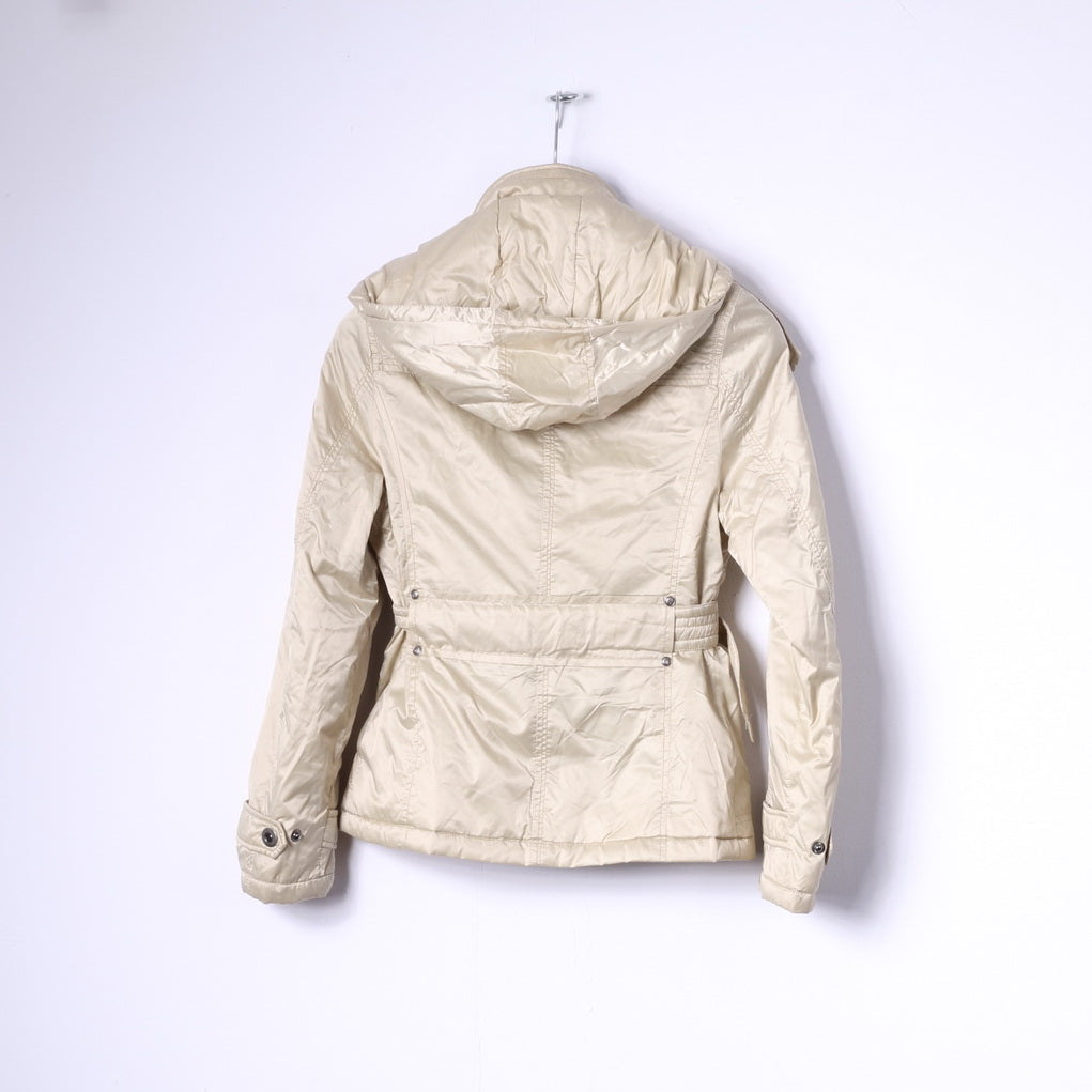 Catarina Womens S (XS) Jacket Gold Shiny Belted Hooded Lightweight Fit Top