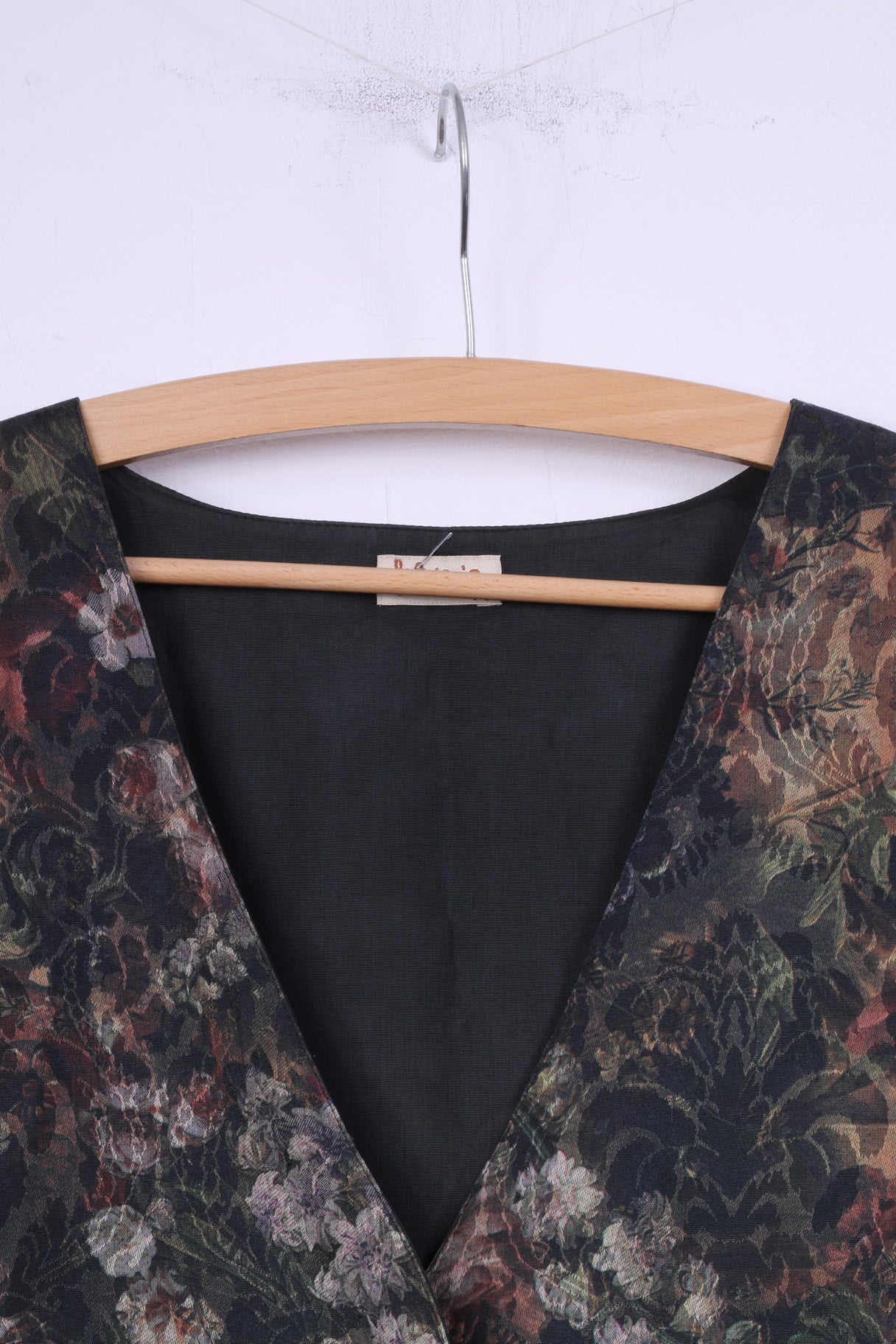 Felicia Women 44 L Vest Waistcoat Navy Floral Print Shiny Single Breasted Vintage