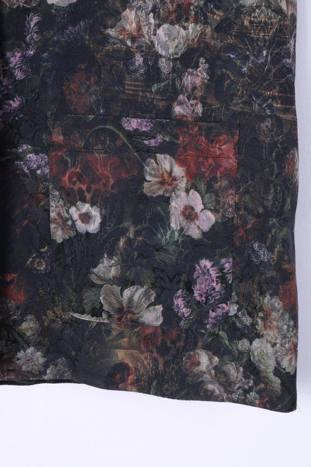 Felicia Women 44 L Vest Waistcoat Navy Floral Print Shiny Single Breasted Vintage