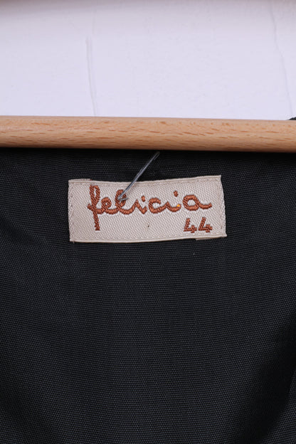 Felicia Women 44 L Vest Waistcoat Navy Floral Print Shiny Single Breasted Vintage
