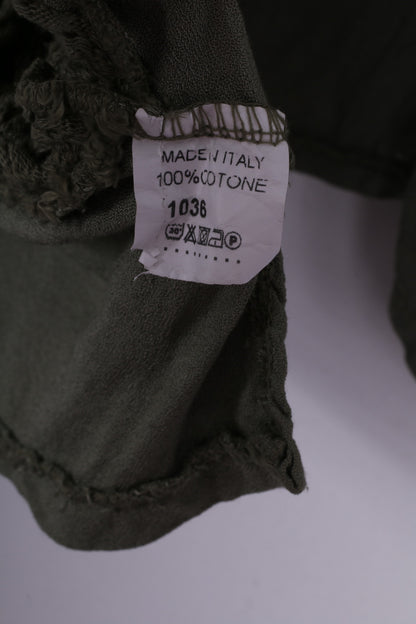 Piment Rouge Cardigan corto da donna XL lavorato a maglia all'uncinetto verde Boho Italia
