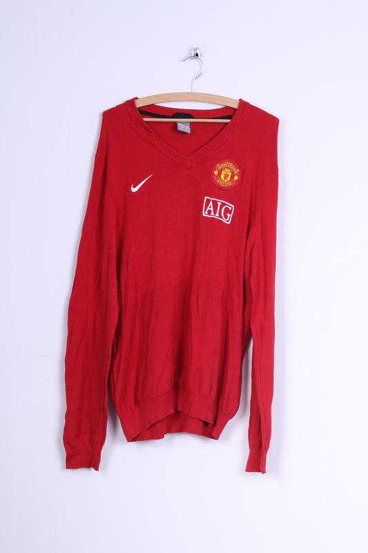 Nike Mens L Jumper Red Manchester United Football Club Sweater V Neck