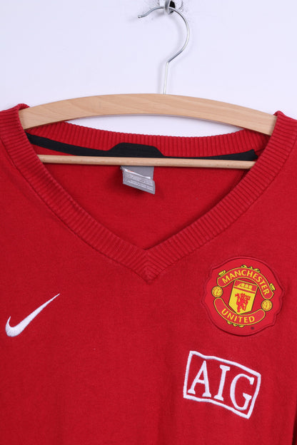 Nike Mens L Jumper Red Manchester United Football Club Sweater V Neck
