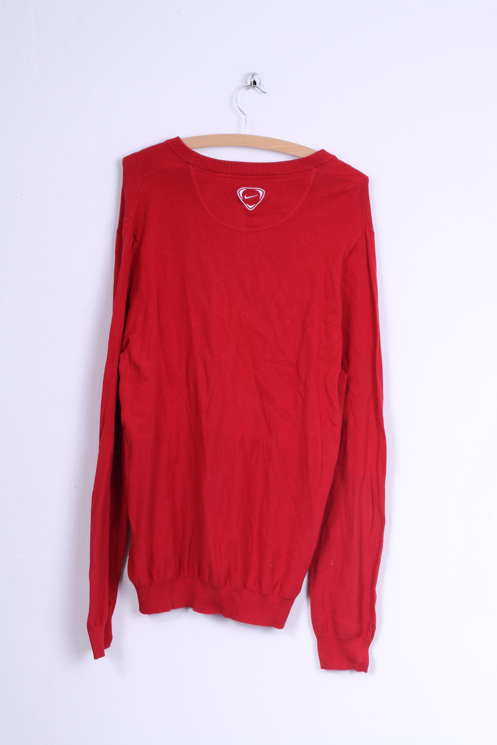Maglia da uomo Nike L rossa, maglione rosso del Manchester United Football Club, con scollo a V