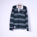 Superdry Men M Polo Shirt Green Vintage Buttons Detailed Striped Cotton Top