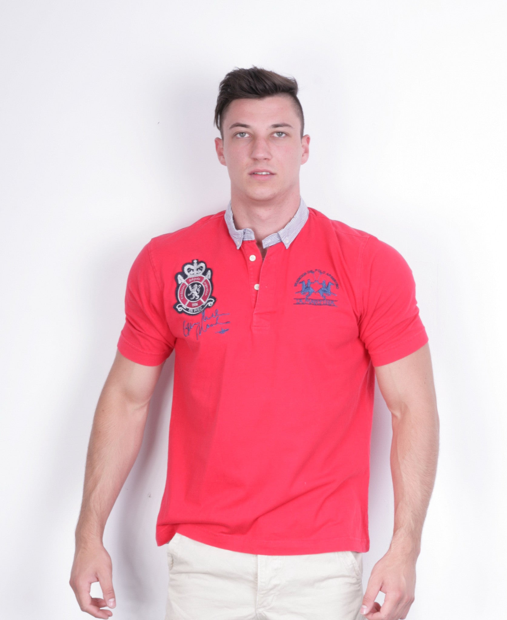 La Martina Mens L Polo Shirt Red Cotton UK Polo Sport - RetrospectClothes