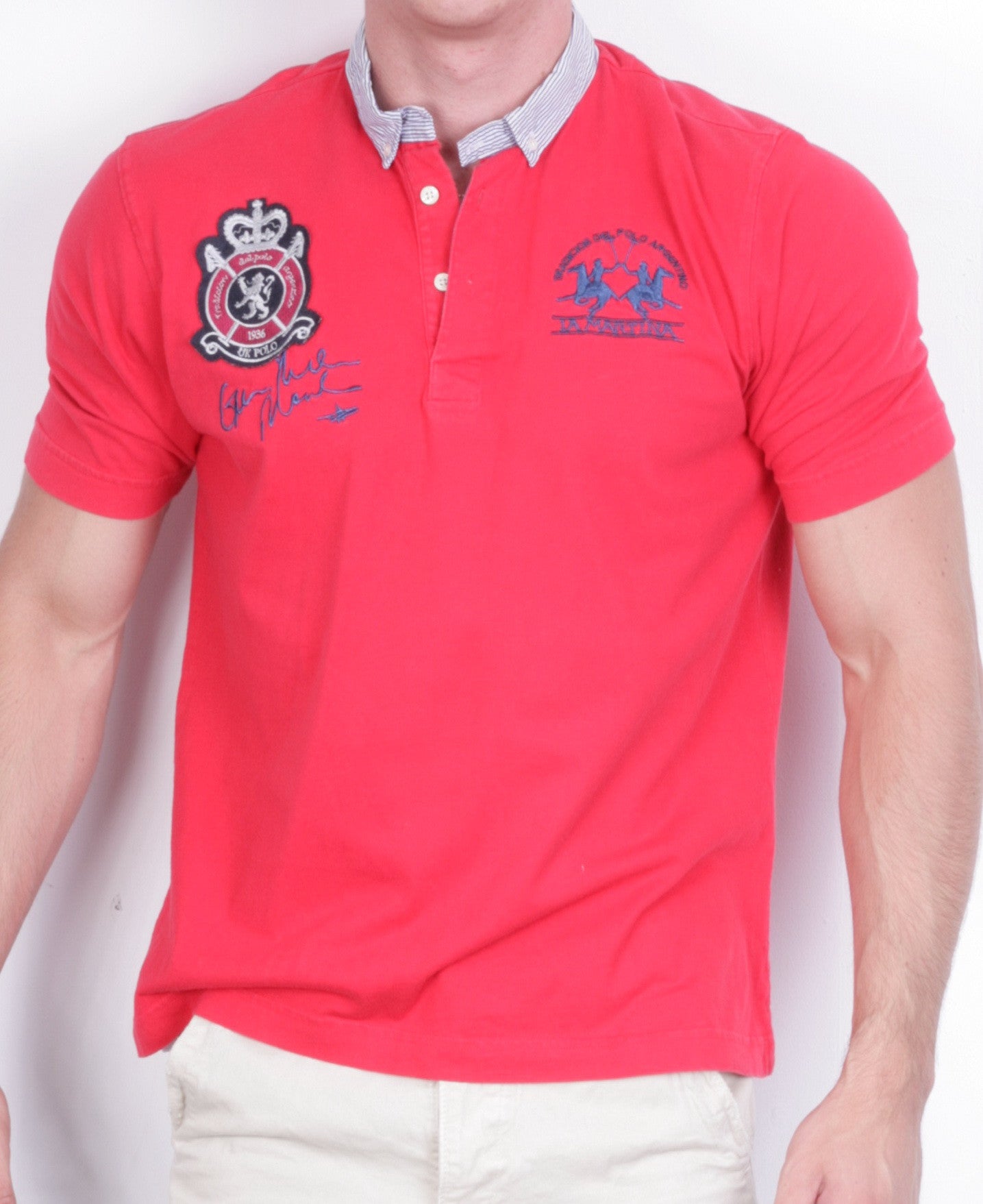 La Martina Mens L Polo Shirt Red Cotton UK Polo Sport - RetrospectClothes
