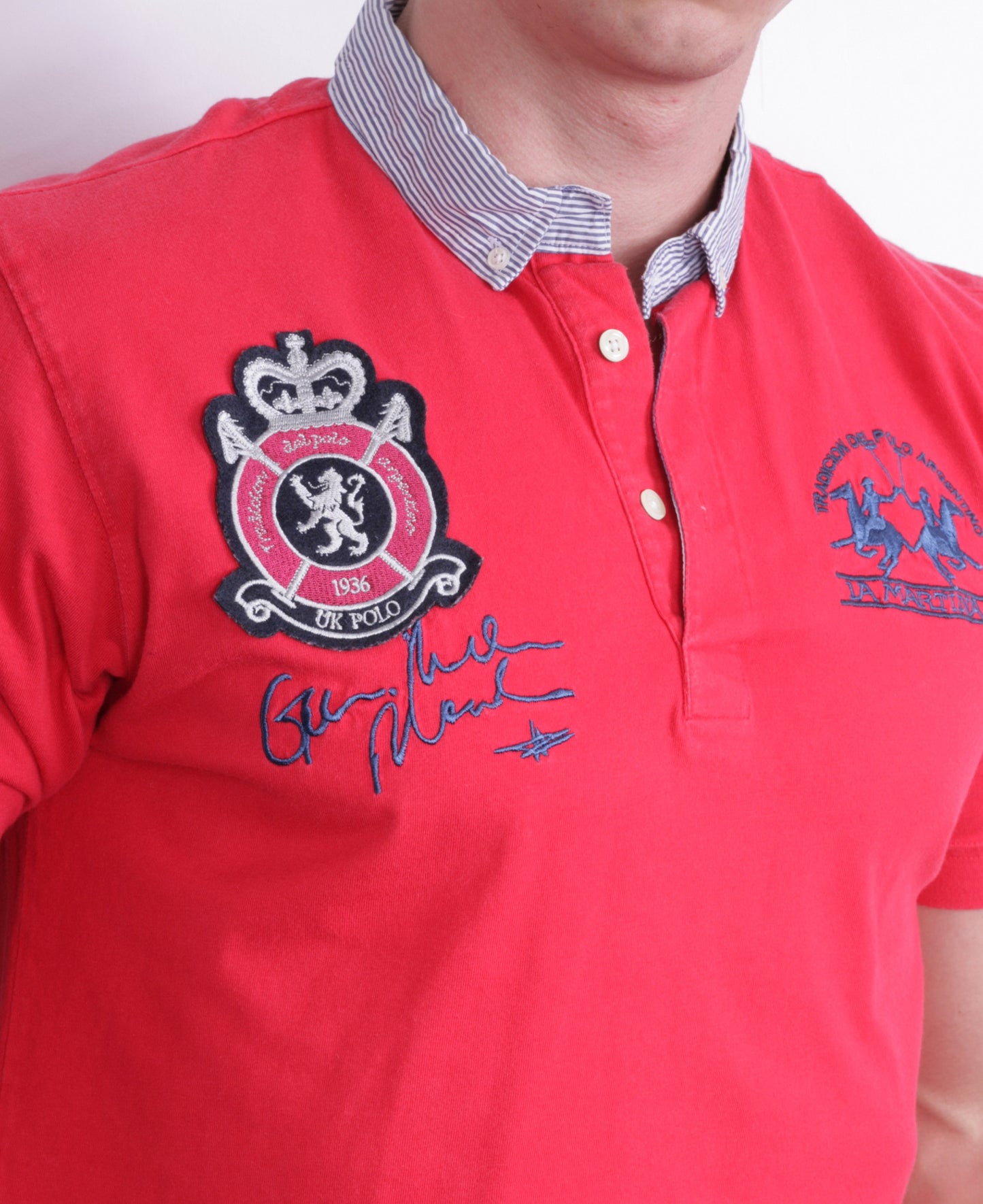 La Martina Mens L Polo Shirt Red Cotton UK Polo Sport - RetrospectClothes