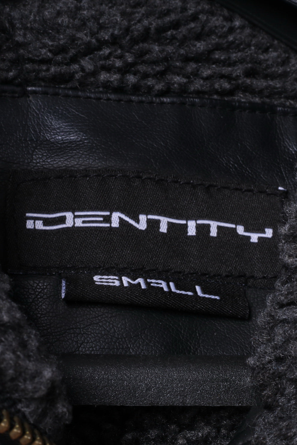 Identity Mens S Bomber Jacket Black Leather Imitation Fur Lined Biker Zip Up Top